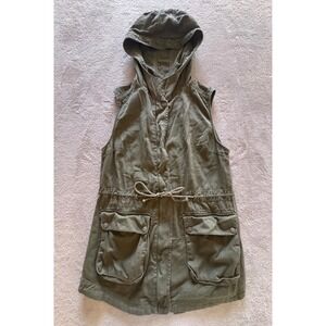 Bajee Collection Be Cool Olive Green Utility Hooded Vest Cotton Canvas Women's M